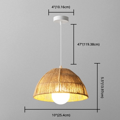 Dome Bamboo Shade Asian Ceiling Pendant with 1 Light Circle Metal Ceiling Mount Single Pendant for Restaurant