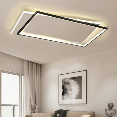 Double Rectangle LED Flush Mount Lighting 35.5 Inchs Long Acrylic Simplicity Flush Mount Ceiling Light in Black and White