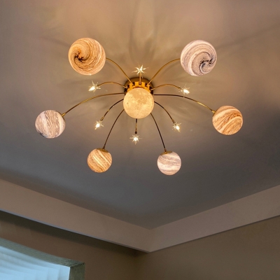 Funny Ceiling Light with 12 Bi-Blub Light Globe Glass Shade Metal Ceiling Mount Semi Flush Ceiling Light for Kids Room
