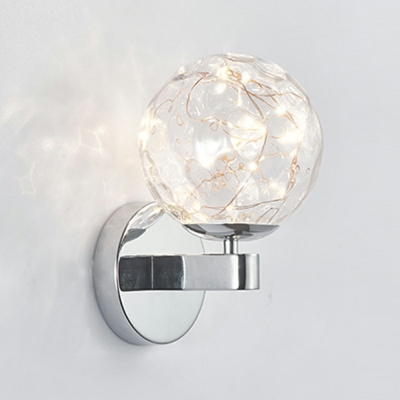 Globe Glass Shade Wall Sconce Modern Metal Arm Starry LED 1-Head Wall Lamp