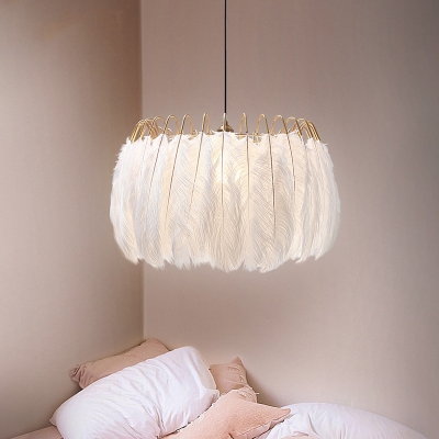 Gold Hook Nordic Bedroom Pendant Feather White Shade 1-Head Hanging Lamp