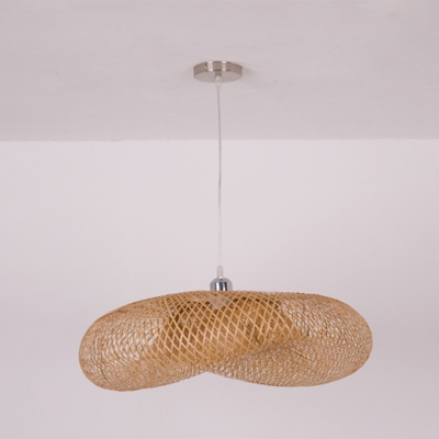 Hand-Twisted Bamboo Pendant Light Fixture Asian 1 Head Wooden Ceiling Suspension Lamp