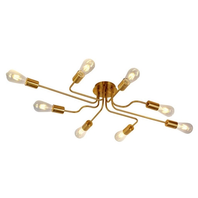 Industrial Ceiling Fixture with Bare Bulb Metal Circle Ceiling Mount Semi Flush Ceiling Light for Living Room