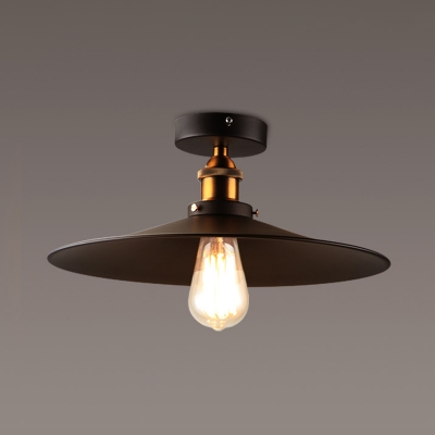 Industrial Metal Ceiling Mount Light Fixture Cone 1 Bulb Close To Ceiling Lighting in Black for Restaurant