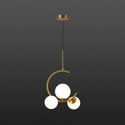 Ivory Glass Orbs Chandelier Lighting Minimalistic Suspension Pendant Light for Bedroom in Gold