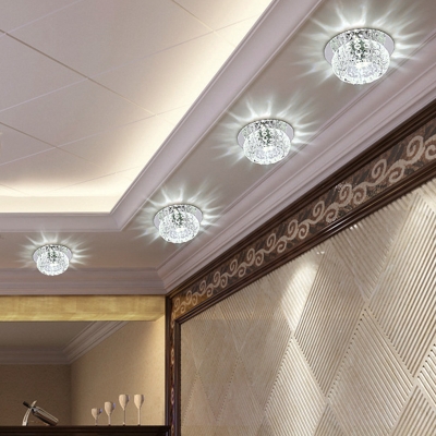 Metal Circle Ceiling Mount Modern Ceiling Light with 1 LED Light Glass Shade for Restaurant