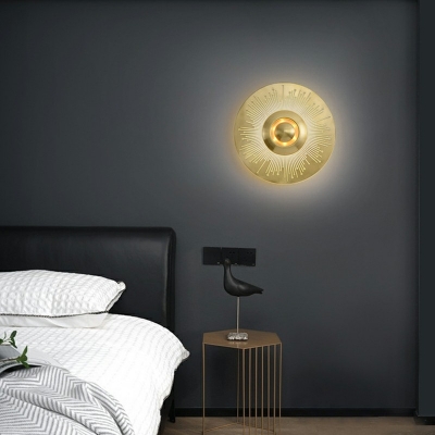 Metallic Circular Wall Mount Light Simplicity LED Golden Flush Wall Sconce for Bedroom