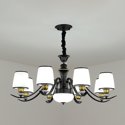 Milky Glass Cylinder Shade Chandelier Post Modern Ceiling Pendant Light for Bedroom in Black