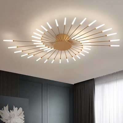 Modern Ceiling Mount Acrylic Linear Shade with LED Light Metal Ceiling Mount Semi Flush for Living Room