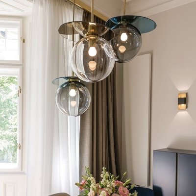 Modern Globe Shape Hanging Lighting Clear Glass 1-Head Coffee Shop Pendant Ceiling Lamp with Disc Top