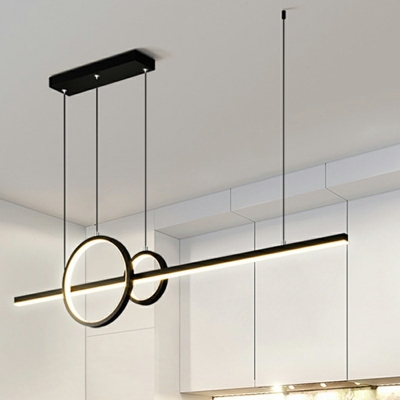 Morden Island Lighting Double Rings and Bar Shaped 35.5 Inchs Wide Minimalist Metal LED Hanging Light for Dining Room