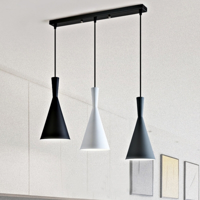 Nordic Macaron Pendant Metal Cone Shade 3-Light Hanging Lamp for Dining Room in Black and White
