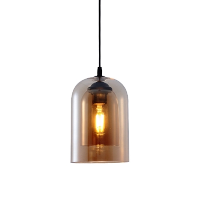 Retro Style Living Room 1-Bulb Pendant Capsule Double-Layered Glass Shade Hanging Lamp