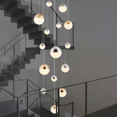 Silver Cluster Cup Pendant 19.5 Inchs Wide Stylish Modern 15-Head White Glass Hanging Ceiling Light