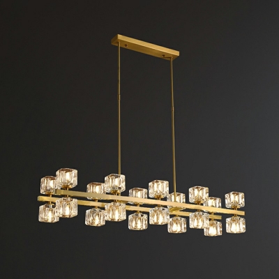 Square Shade Island Light 16.5 Inchs Height Fixture Modernist Crystal Dining Room Pendant in Gold
