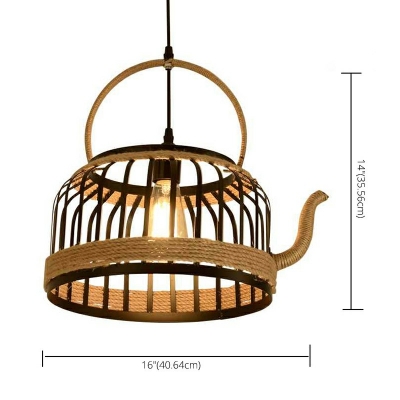 Tea Kettle Shaped Hanging Light 16 Inchs Wide Industrial Style 1-Light Suspended Lighting Fixture in Black
