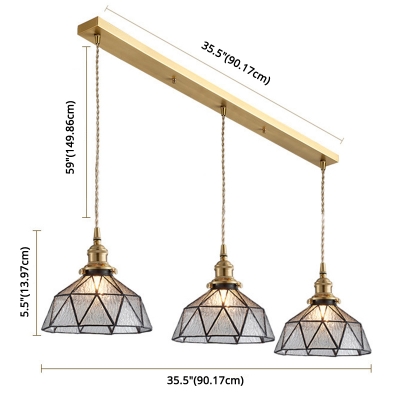 Traditional Bowl Shade Pendant Light Faceted Glass Hanging Light for Study Room in Brass