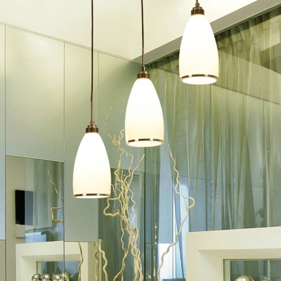 White Glass Bell Pendulum Light Nordic 3-Light White Ceiling Pendant in Chrome for Dining Room
