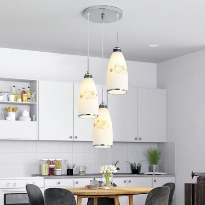White Glass Bottle Pendant Modern Dining Room Metal Canopy 3-Head Suspension Lighting