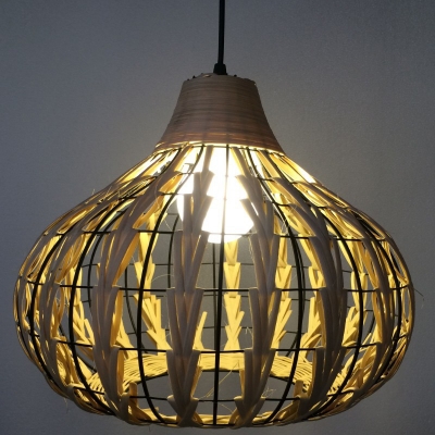 Wood and Metal Teardrop Hanging Lamp Single Light Hanging Lamp for Living Room