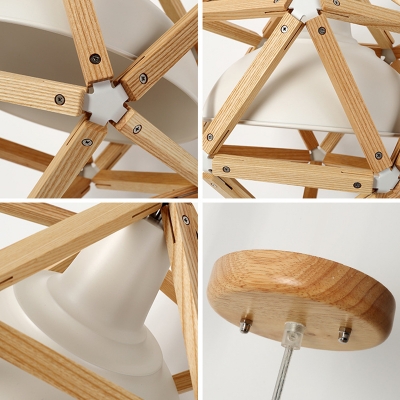 Wood Cage 1-Head Pendant Modern Dining Room Geometry Hanging Lamp