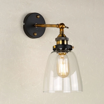 1 Bulb Clear Glass Bell Shaded Vanity Sconce Industrial Metal Wall Mounted Mirror Front with Adjustable Arm