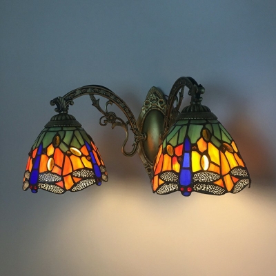 2 Heads Bathroom Vanity Mirror Lights Tiffany Dragonfly Glass Shade Vanity Wall Sconce