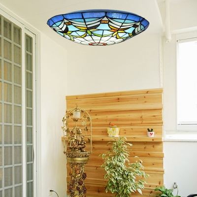 Art Glass Bowl Flush-Mount Ceiling Light Tiffany Bedroom Flushmount Lamp