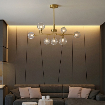 Ball Glass Chandelier Lamp Modern 23.5 Inchs Height Brass Hanging Ceiling Light with Branch Design