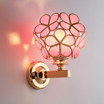 Beautiful Flower Wall Light 11 Inchs Height Colorful Glass Single Light Wall Lamp for Girl Bedroom