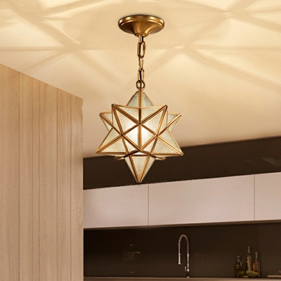 Brass Colonial Ceiling Pendant with 1 Light Circle Metal Ceiling Mount Single Pendant for Hallway