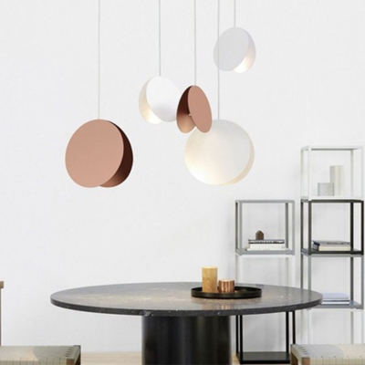 Circle Iron Shade Pendant Nordic Dining Room Macaron 1-Bulb Hanging Lamp