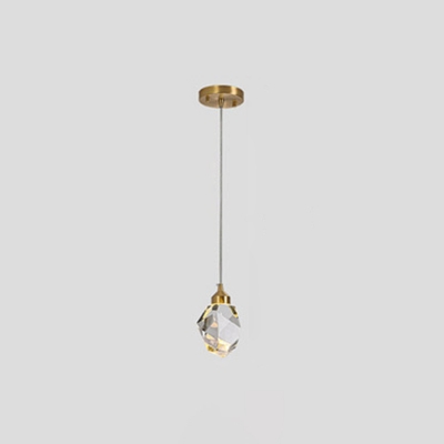 Crystal 1 Light Pendant Lamp in Post Modern Style Suspension Light in Clear for Bedroom