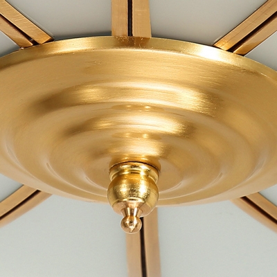 Curved White Glass Panel Flush Ceiling Light 4 Lights Classic Brass Dome 18 Inchs Wide Bedroom Flush Mount Lamp