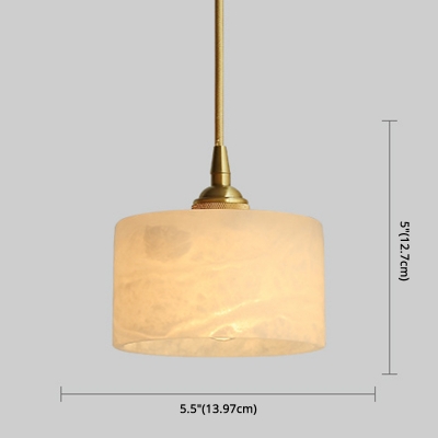 Cylindrical Glass Shade Ceiling Pendant Simple Brass 1 Light Hanging Lamp for Dining Room