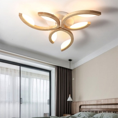 Floral Wood LED Flushmount Ceiling Lamp Modern Style Semi Flush Mount Lighting for Room