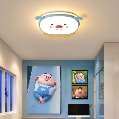 Funny Ceiling Light with 1 LED Light Acrylic Pig Shade Ceiling Light Fixture for Kids Bedroom