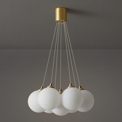 Gold Metal Modern Living Room Suspension Lighting White Glass Balloon Design Chandelier