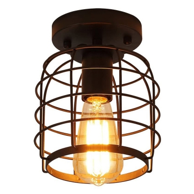 Industrial Ceiling Light with 1 Light Cylindrical Metal Shade Circle Metal Ceiling Mount Semi Flush for Living Room