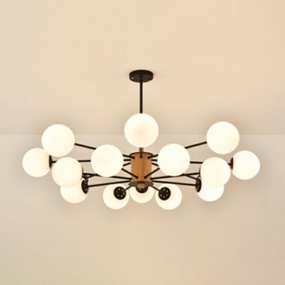 Modern Chandelier Milk White Glass Globe Shade 23.5 Inchs Height Living Room Restaurant Hanging Lamp