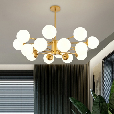 Modern Chandelier Milk White Glass Globe Shade Living Room Restaurant Hanging Lamp with 12 Inchs Height Adjustable Cord