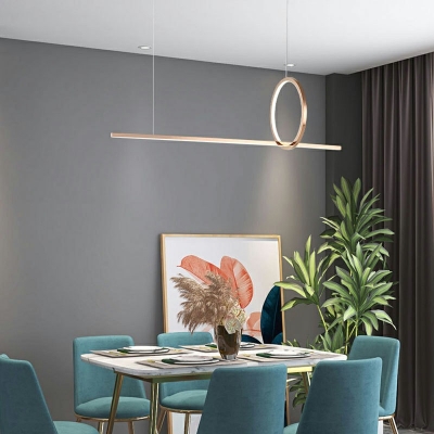Morden Island Lighting Ring and Bar Shaped Rose Gold Minimalist Metal LED Hanging Light for Dining Room in Warm Light