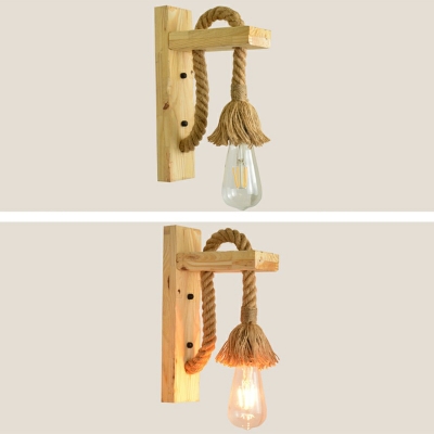 Natural Fiber Rope Wall Light Kit 1 Bulb 12 Inchs Height Cottage Wall Mount Lamp with Wood Backplate