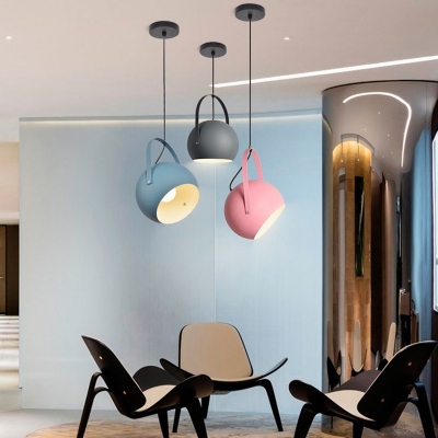 Nordic Style Dome Pendant Light One Light Metal Candy Colored Hanging Light for Kitchen with Handle