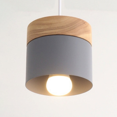 Nordic Style Hanging Light Cylinder 1 Light 5 Inchs Wide Wood Pendant Lamp for Dining Room