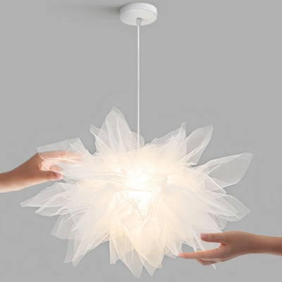 Organza Fabric Shade Suspension Lamp Modern Style Single Light 15 Inchs Height Creative Garment Store Hanging Light in White
