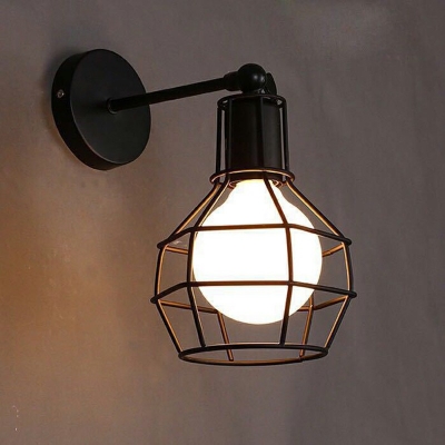 Retro Wall Mount Lamp 1 Bulb 9 Inchs Height Iron Sconce Lighting with Cage Gauge in Black for Bar