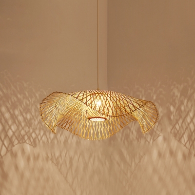 Ruffle Restaurant Pendant Lighting Bedroom 1 Head Contemporary Ceiling Hang Light in Wood
