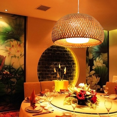 Simplicity Asian with 1 Light Glass Shade Circle Metal Ceiling Mount Single Pendant for Dining Room