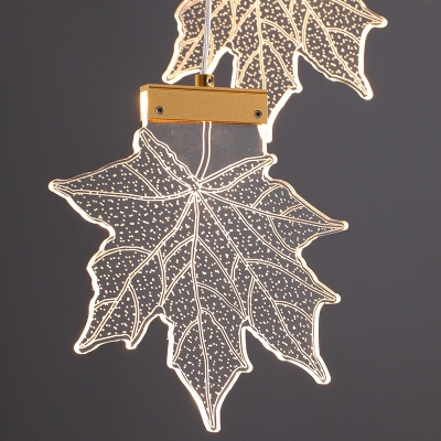 Stylish Modern Maple Leaf Pendant Lamp Acrylic Loft House Multi Light Ceiling Light in Gold